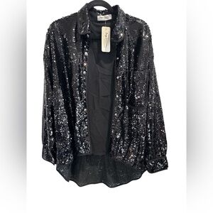 Impressions Black Sequin Button Down Jacket NWT Size M